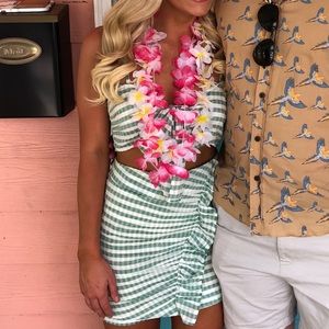 Lovers + friends green and cream striped set